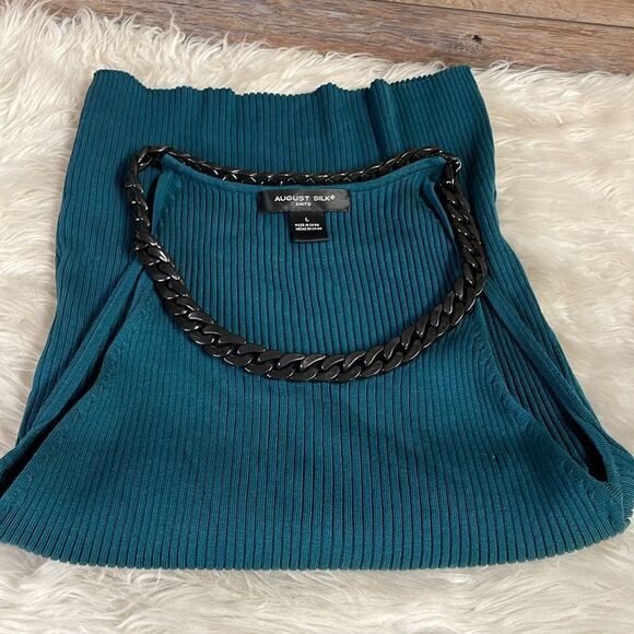 August Silk Ladies Sleeveless Top w/ Acrylic Chain Shoulder Straps, Size L,Green - Picture 5 of 7